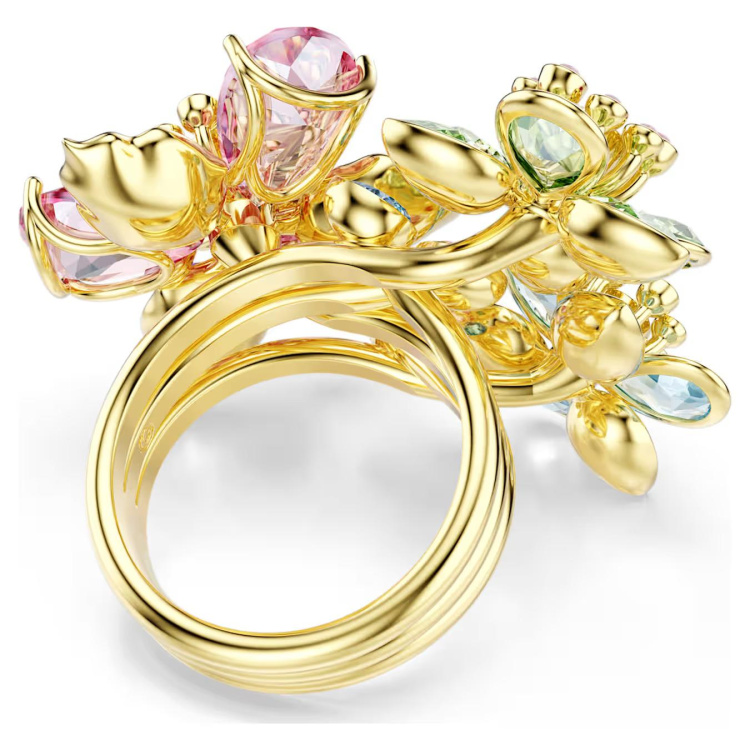 Idyllia ring Mixed cuts, Flower, Multicolored, Gold-tone plated